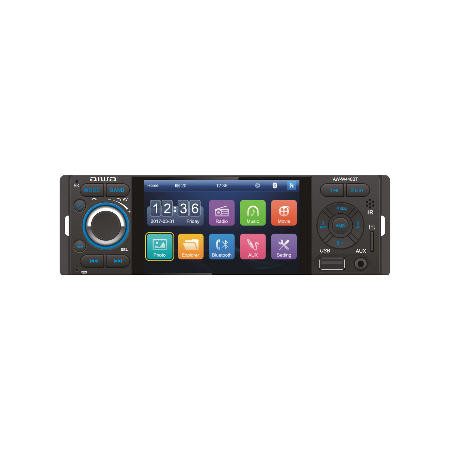 Radio Auto 1 Din Con Pantalla Tactil De 4'' Aiwa AWW440BT