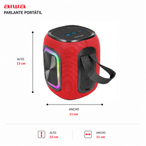 Parlante Bluetooth Aiwa 12w Radio Fm Luz Rgb Aw-kb61 Rojo