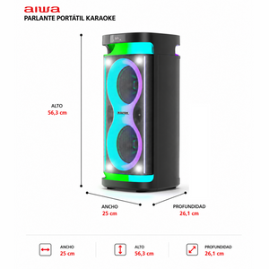 Parlante Bluetooth Portatil Aiwa Karaoke Tws Led Aw-poh4d