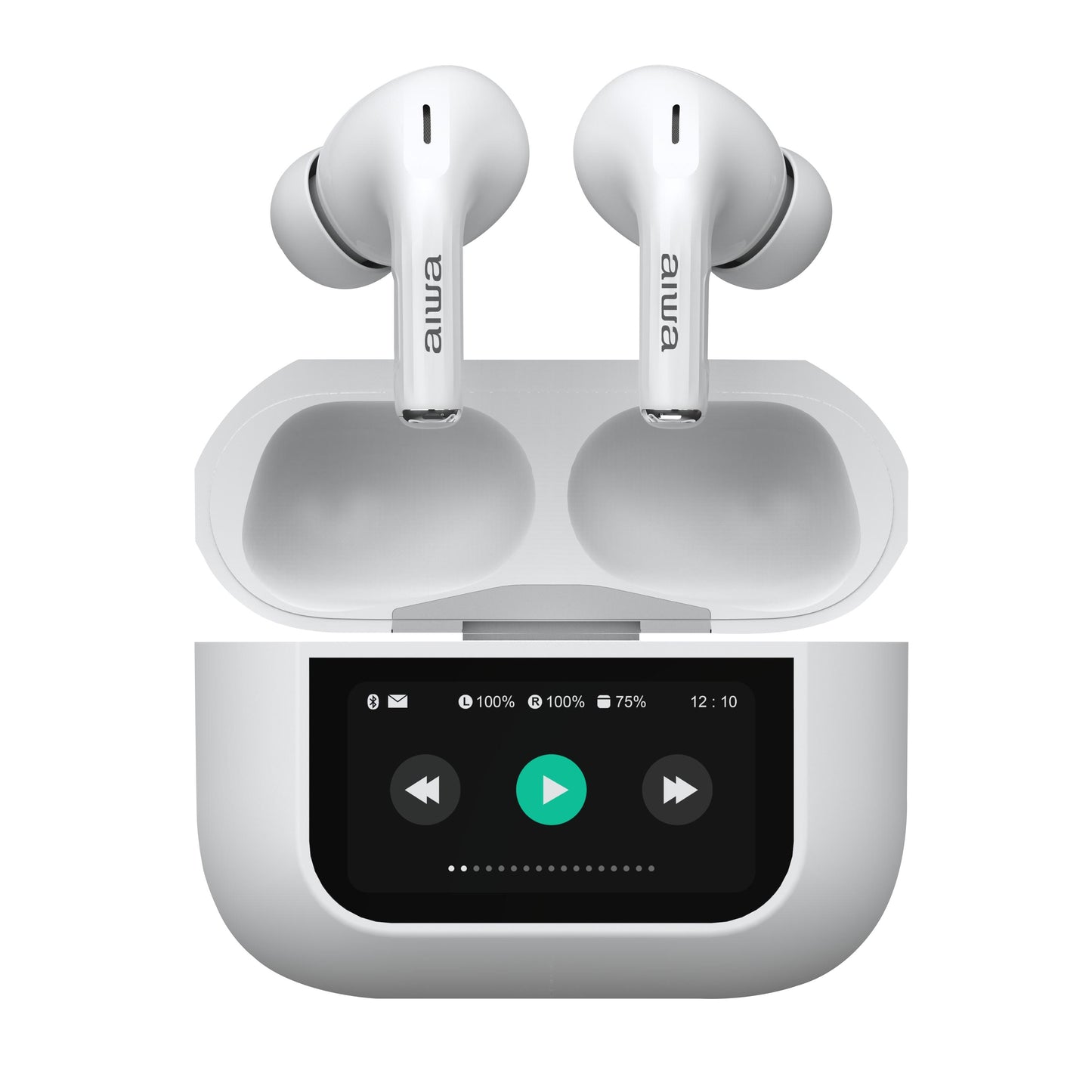 Audífonos Aiwa In Ear Pantalla Táctil Bluetooth Aw-Twsgpro Blanco