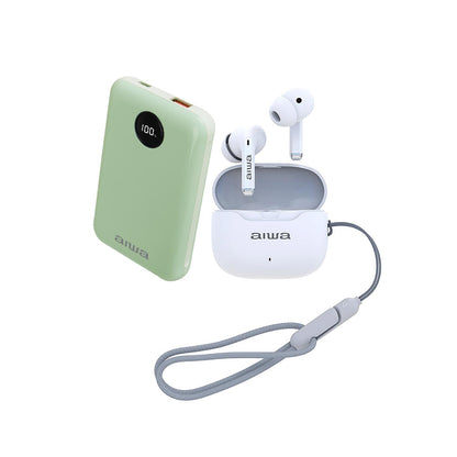 Combo Aiwa Batería Portable Paw-300 Celeste + Aw-Tswg50anc Blanco